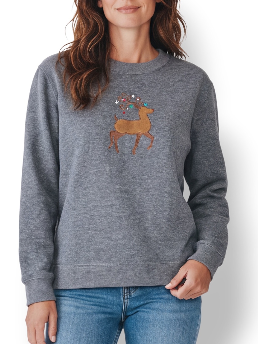 4/$20 Vintage Jennifer Moore Petites Reindeer Christmas Sweatshirt Estimated XL